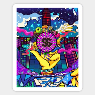 Dope Slluks colorful city night mirage illustration Sticker